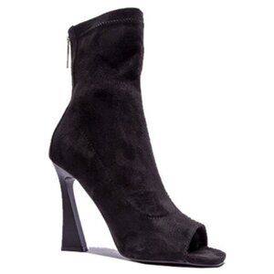 WOMENS PEEP TOE STILETTO SOCK BOOTS BOOTIES BLACK SIZE 10